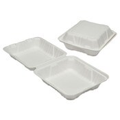 AbilityOne® 7350016646908, SKILCRAFT Clamshell Hinged Lid ToGo Food Containers, 8 x 8 x 3, White, Paper, 200/Box Item: NSN6646908