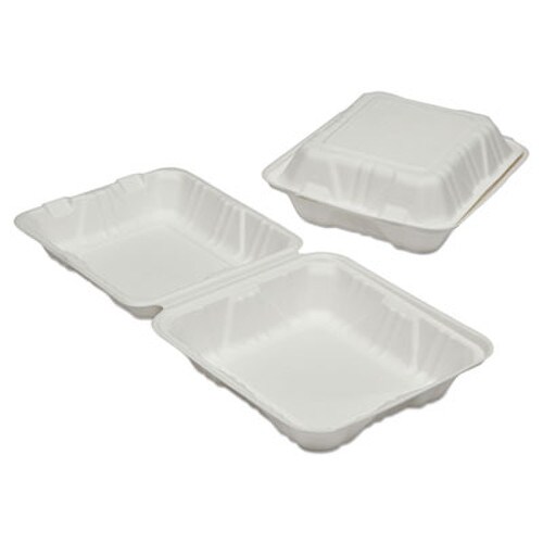 AbilityOne® 7350016646908, SKILCRAFT Clamshell Hinged Lid ToGo Food Containers, 8 x 8 x 3, White, Paper, 200/Box Item: NSN6646908