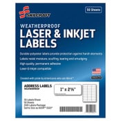 AbilityOne® 7530016736516, SKILCRAFT Weatherproof Mailing Labels, Laser Printers, 1 x 2.63, White, 30/Sheet, 50 Sheets/Box Item: NSN6736516