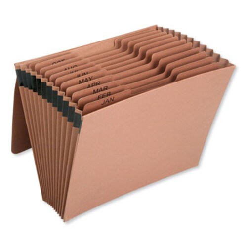 AbilityOne® 7530016819290, SKILCRAFT Expanding File with Flap, Jan-Dec, 9" Expansion, 12 Sections, 1/3-Cut Tabs, Letter Size, Brown Item: NSN6819894