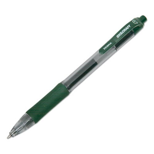 AbilityOne® 7520016826563, SKILCRAFT Zebra Gel Pen, Retractable, Medium 0.7 mm, Green Ink, Green/Clear Barrel, Dozen Item: NSN6826563
