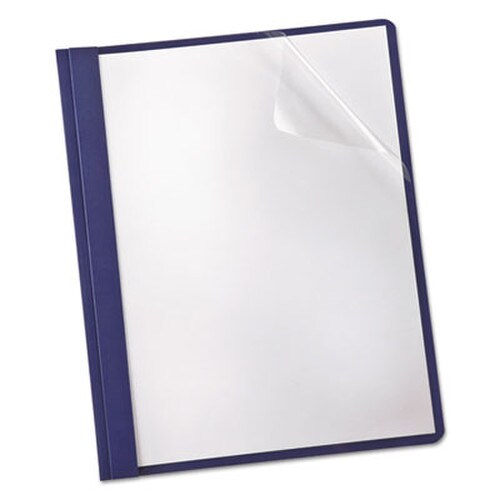 Oxford™ Clear Front Linen Report Cover, Three-Prong Fastener, 0.5" Capacity, 8.5 x 11, Clear/Navy, 25/Box Item: OXF53343
