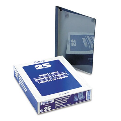 Oxford™ Clear Front Linen Report Cover, Three-Prong Fastener, 0.5" Capacity, 8.5 x 11, Clear/Navy, 25/Box Item: OXF53343