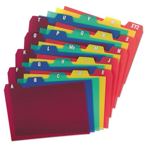Oxford™ Durable Poly A-Z Card Guides, 1/5-Cut Top Tab, A to Z, 4 x 6, Assorted Colors, 25/Set Item: OXF73154