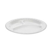 Pactiv Evergreen Placesetter Deluxe Laminated Foam Dinnerware, 3-Compartment Plate, 8.88" dia, White, 500/Carton Item: PCT0TK100110000