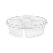 Pactiv Evergreen Dip Cup Platter, 4-Compartment, 64 oz, 10" Diameter, Clear, Plastic, 100/Carton Item: PCT1064DP4CLRL