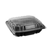 Pactiv Evergreen EarthChoice Vented Dual Color Microwavable Hinged Lid Container, 3-Compartment 34oz, 10.5x9.5x3, Black/Clear, Plastic, 132/CT Item: PCTDC109310B000