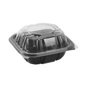 Pactiv Evergreen EarthChoice Vented Dual Color Microwavable Hinged Lid Container, 1-Compartment, 16oz, 6 x 6 x 3, Black/Clear, Plastic, 321/CT Item: PCTDC6610B000