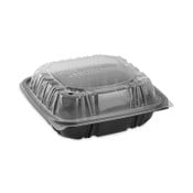 Pactiv Evergreen EarthChoice Vented Dual Color Microwavable Hinged Lid Container, 1-Compartment, 28oz, 7.5x7.5x3, Black/Clear, Plastic, 150/CT Item: PCTDC757100B000