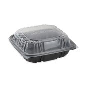 Pactiv Evergreen EarthChoice Vented Dual Color Microwavable Hinged Lid Container, 1-Compartment, 38oz, 8.5x8.5x3, Black/Clear, Plastic, 150/CT Item: PCTDC858100B000