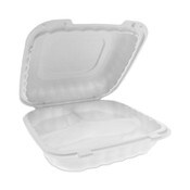Pactiv Evergreen EarthChoice SmartLock Microwavable MFPP Hinged Lid Container, 3-Compartment, 8.31 x 8.35 x 3.1, White, Plastic, 200/Carton Item: PCTYCN808030000