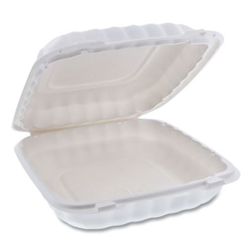Pactiv Evergreen EarthChoice SmartLock Microwavable MFPP Hinged Lid Container, 9 x 9 x 3.1, White, Plastic, 120/Carton Item: PCTYCN80901