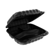 Pactiv Evergreen EarthChoice SmartLock Microwavable MFPP Hinged Lid Container, 3-Compartment, 8.3 x 8.3 x 3.4, Black, Plastic, 200/Carton Item: PCTYCNB08030000