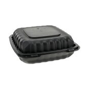 Pactiv Evergreen EarthChoice SmartLock Microwavable MFPP Hinged Lid Container, 3-Compartment, 9.33 x 8.88 x 3.1, Black, Plastic, 120/Carton Item: PCTYCNB09030000