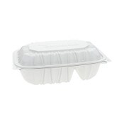 Pactiv Evergreen EarthChoice Vented Microwavable MFPP Hinged Lid Container, 2-Compartment, 9 x 6 x 3.1, White, Plastic, 170/Carton Item: PCTYCNW02052