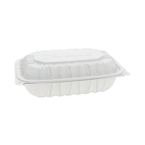 Pactiv Evergreen EarthChoice Vented Microwavable MFPP Hinged Lid Container, 9 x 6 x 2.75, White, Plastic, 170/Carton Item: PCTYCNW0207