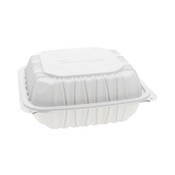 Pactiv Evergreen EarthChoice Vented Microwavable MFPP Hinged Lid Container, 8.5 x 8.5 x 3.1, White, Plastic, 146/Carton Item: PCTYCNW0851