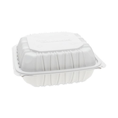 Pactiv Evergreen EarthChoice Vented Microwavable MFPP Hinged Lid Container, 8.5 x 8.5 x 3.1, White, Plastic, 146/Carton Item: PCTYCNW0851