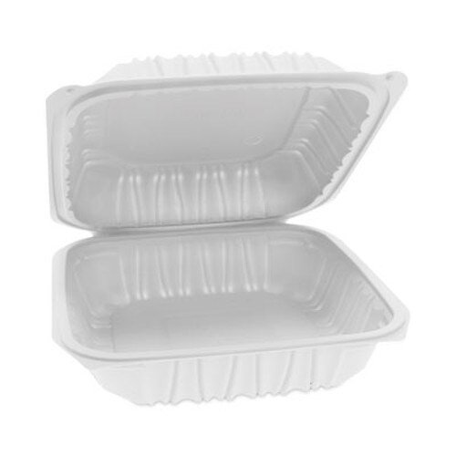 Pactiv Evergreen EarthChoice Vented Microwavable MFPP Hinged Lid Container, 8.5 x 8.5 x 3.1, White, Plastic, 146/Carton Item: PCTYCNW0851