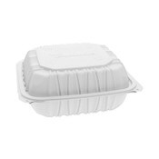 Pactiv Evergreen EarthChoice Vented Microwavable MFPP Hinged Lid Container, 3-Compartment, 8.5 x 8.5 x 3.1, White, Plastic, 146/Carton Item: PCTYCNW0853