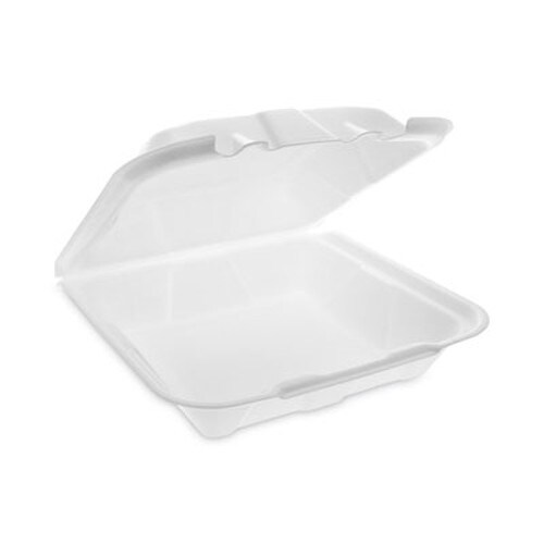Pactiv Evergreen Vented Foam Hinged Lid Container, Dual Tab Lock Economy, 9.13 x 9 x 3.25, White, 150/Carton Item: PCTYTD19901ECON