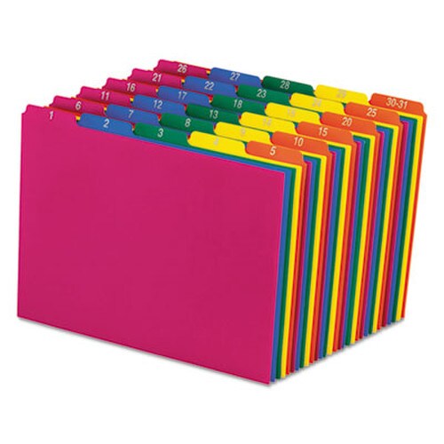 Pendaflex® Poly Top Tab File Guides, 1/5-Cut Top Tab, 1 to 30-31, 8.5 x 11, Assorted Colors, 31/Set Item: PFX40143
