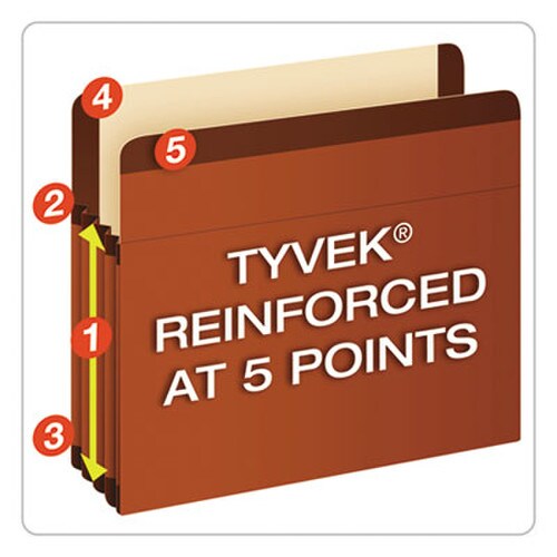 Pendaflex® Premium Reinforced Expanding File Pockets, 5.25" Expansion, Legal Size, Red Fiber, 5/Box Item: PFX85565