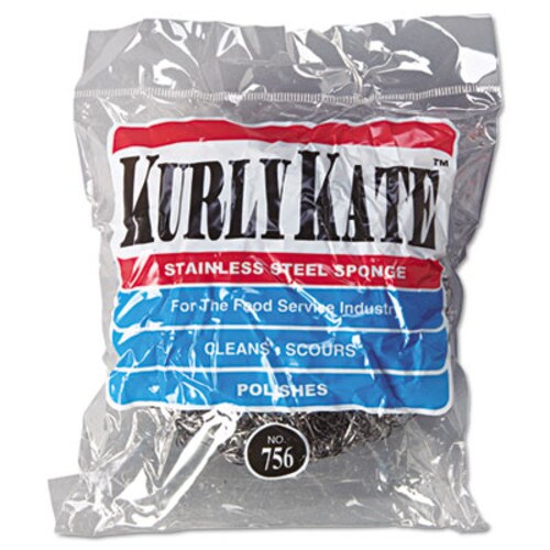 Kurly Kate® Stainless Steel Scrubbers, Large, 4 x 4, Steel Gray, 12 Scrubbers/Pack, 6 Packs/Carton Item: PUX756