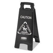 Rubbermaid® Commercial Executive 2-Sided Multi-Lingual Caution Sign, Black/White, 10.9 x 26.1 Item: RCP1867505