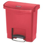 Rubbermaid® Commercial Slim Jim Streamline Resin Step-On Container, Front Step Style, 4 gal, Polyethylene, Red Item: RCP1883563