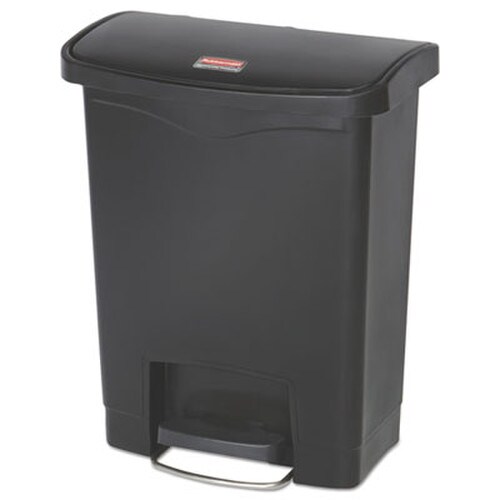 Rubbermaid® Commercial Slim Jim Streamline Resin Step-On Container, Front Step Style, 8 gal, Polyethylene, Black Item: RCP1883609