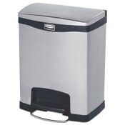 Rubbermaid® Commercial Slim Jim Stainless Steel Step-On Container, Front Step Style, 8 gal, Stainless Steel, Black Item: RCP1901985