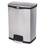 Rubbermaid® Commercial Slim Jim Stainless Steel Step-On Container, Front Step Style, 24 gal, Stainless Steel, Black Item: RCP1901999