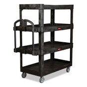 Rubbermaid® Commercial BRUTE Heavy-Duty Ergo Utility Cart, Plastic, 4 Shelves, 700 lb Capacity, 24.35" x 54.1" x 62.4", Black Item: RCP2128657
