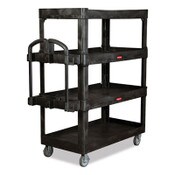 Rubbermaid® Commercial Heavy-Duty Ergo Utility Cart, Plastic, 4 Shelves, 700 lb Capacity, 24.35" x 54.1" x 62.4", Black Item: RCP2128657