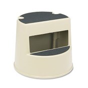 Rubbermaid® Commercial Rolling Step Stool, Curved Design, 2-Step, Retracting Casters, 350 lb Capacity, 16" Diameter x 13.5"h, Beige Item: RCP252300BGE