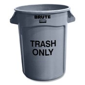 Rubbermaid® Commercial Vented Round Brute Container, "Trash Only" Imprint, 32 gal, Plastic, Gray Item: RCP263294GRA