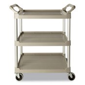 Rubbermaid® Commercial Three-Shelf Service Cart, Plastic, 3 Shelves, 200 lb Capacity, 18.63" x 33.63" x 37.75", Off-White Item: RCP342488OWH