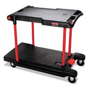 Rubbermaid® Commercial Convertible Utility Cart, Plastic, 2 Shelves, 400 lb Capacity, 23.88" x 45.13" x 34.38", Black Item: RCP430000BK