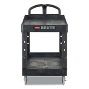 Rubbermaid® Commercial BRUTE Heavy-Duty Utility Cart with Lipped Shelves, Plastic, 2 Shelves, 500 lb Capacity, 17.13" x 38.5" x 38.88", Black Item: RCP450088BK