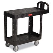 Rubbermaid® Commercial Flat Shelf Utility Cart, Plastic, 2 Shelves, 500 lb Capacity, 19.19" x 37.88" x 33.33", Black Item: RCP450500BK