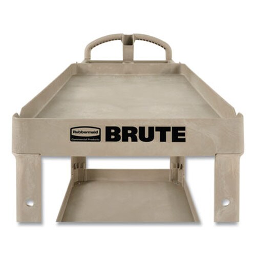 Rubbermaid® Commercial BRUTE Heavy-Duty Utility Cart with Lipped Shelves, Plastic, 2 Shelves, 500 lb Capacity, 25.9" x 45.2" x 32.2", Beige Item: RCP452088BG