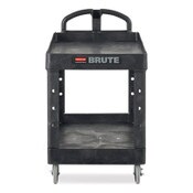 Rubbermaid® Commercial BRUTE Heavy-Duty Utility Cart with Lipped Shelves, Plastic, 2 Shelves, 500 lb Capacity, 25.9" x 45.2" x 32.2", Black Item: RCP452088BK