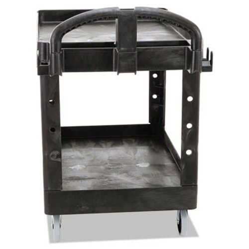 Rubbermaid® Commercial BRUTE Heavy-Duty Utility Cart with Lipped Shelves, Plastic, 2 Shelves, 500 lb Capacity, 25.9" x 45.2" x 32.2", Black Item: RCP452088BK