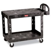 Rubbermaid® Commercial Flat Shelf Utility Cart, Plastic, 2 Shelves, 500 lb Capacity, 25.25" x 44" x 38.13", Black Item: RCP452500BK