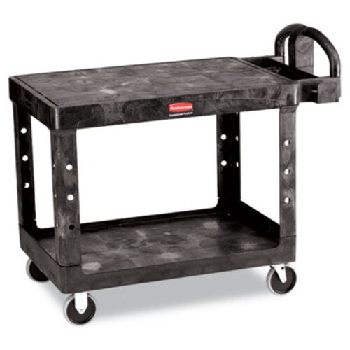 Rubbermaid® Commercial Flat Shelf Utility Cart, Plastic, 2 Shelves, 500 lb Capacity, 25.25" x 44" x 38.13", Black Item: RCP452500BK