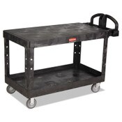 Rubbermaid® Commercial Heavy-Duty Utility Cart with Flat Shelves, Plastic, 2 Shelves, 500 lb Capacity, 25.25" x 54" x 36", Black Item: RCP4545BLA