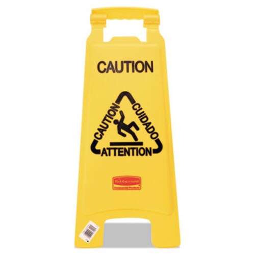 Rubbermaid® Commercial Multilingual "Caution" Floor Sign, 11 x 12 x 25, Bright Yellow Item: RCP611200YW