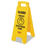 Rubbermaid® Commercial Multilingual "Closed" Sign, 2-Sided, 11 x 12 x 25, Yellow Item: RCP611278YEL