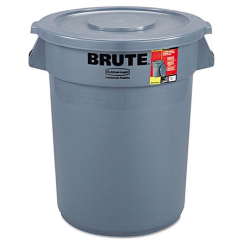 Rubbermaid® Commercial Brute Container with Lid, 32 gal, Plastic, Gray Item: RCP863292GRA